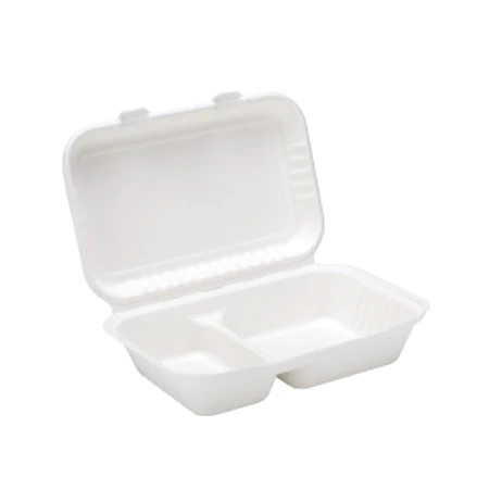 9" X 6" Bagasse Biodegradable 2 Compartment Food Container