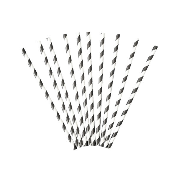 6mm Black Striped Paper Straws Inn Supplies