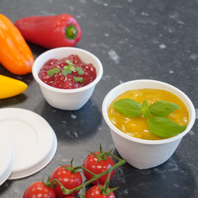 4oz Bagasse Sauce Pots with Lids