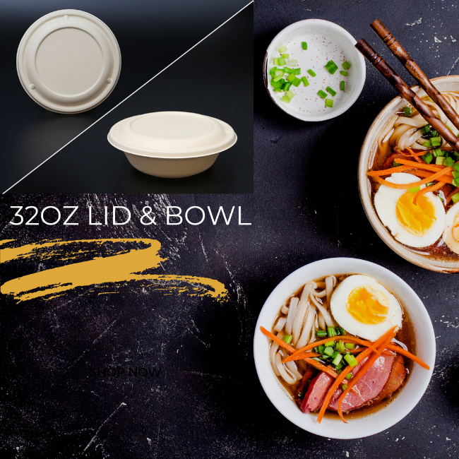 32oz Bagasse Round Biodegradable Bowl Lids