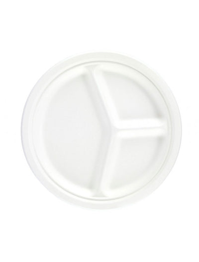 10" Bagasse Round 3 Compartment Biodegradable Plates