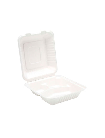 8'' Bagasse Biodegradable 3 Compartment Meal Box