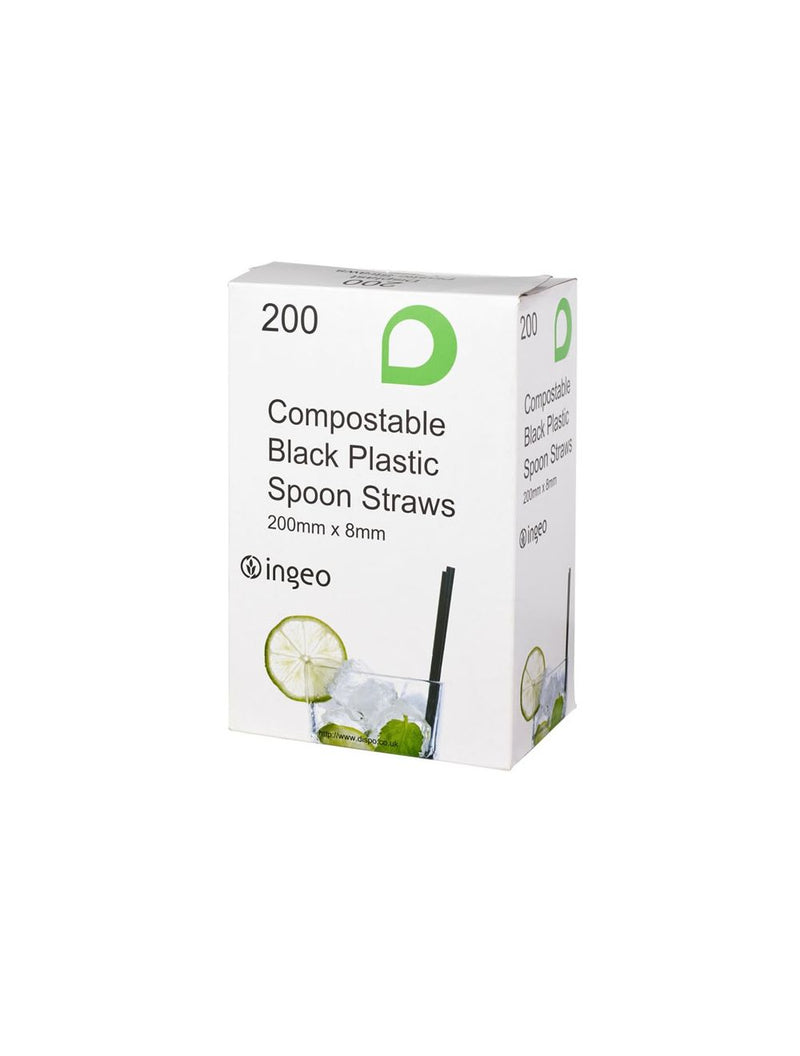 8mm PLA Biodegradable Black Spoon Straws
