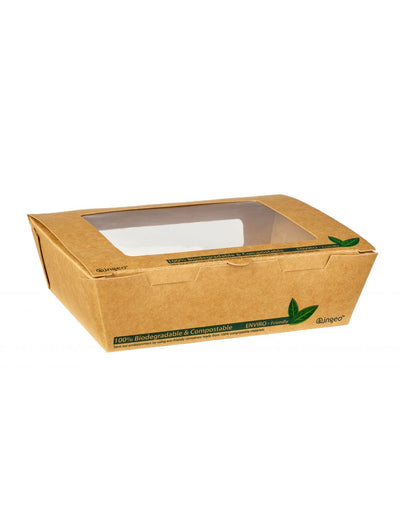 900ml PLA Tuck Top Kraft Window Salad Box