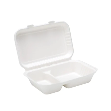 9" X 6" Bagasse 2 Compartment Food Container