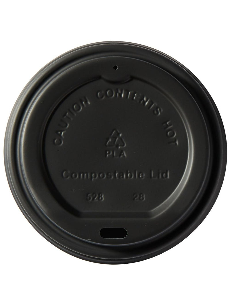 10oz - 20oz Black Biodegradable Coffee Cup Lids